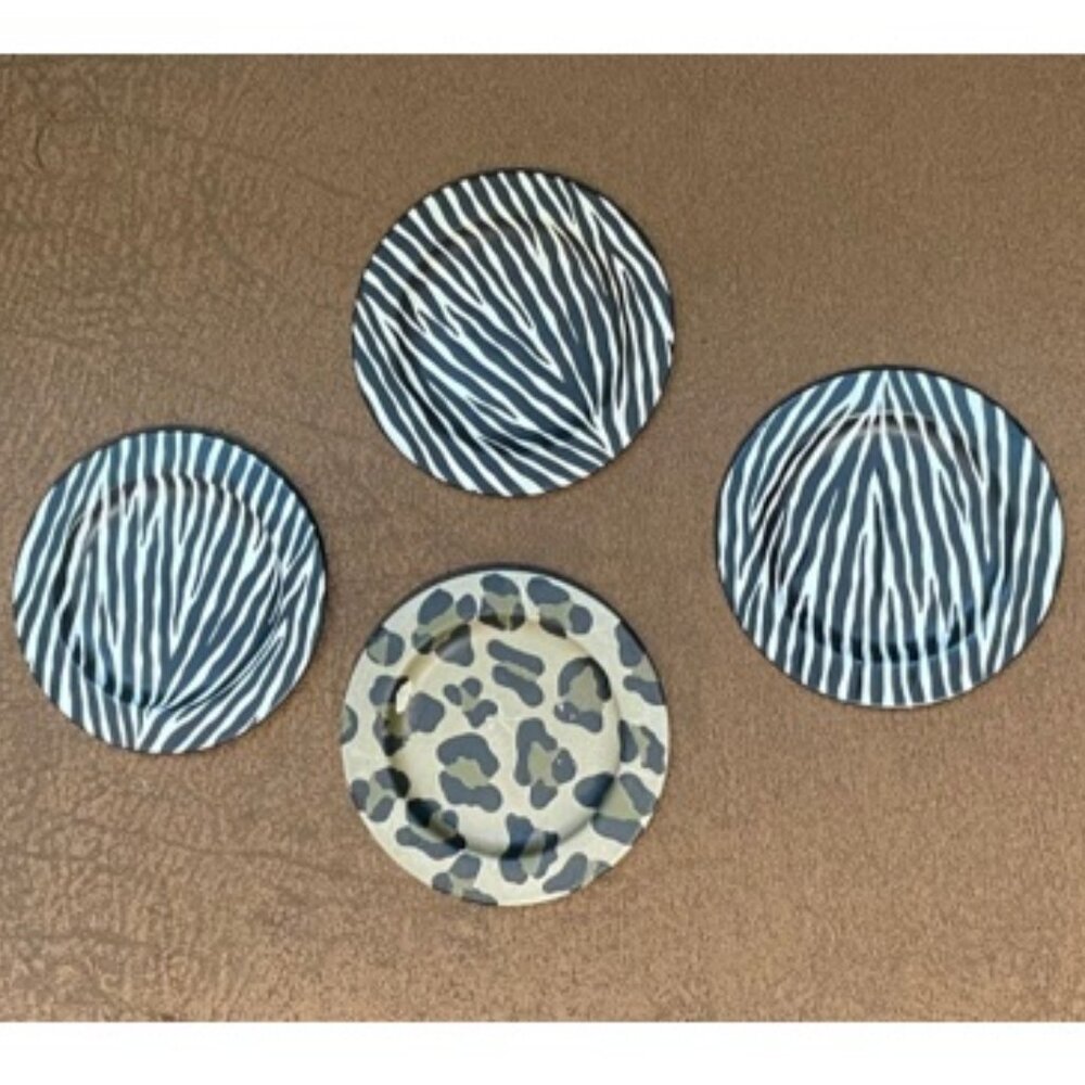 Coasters - Set of 4 African Wildlife Pattern Painted Metal Coasters